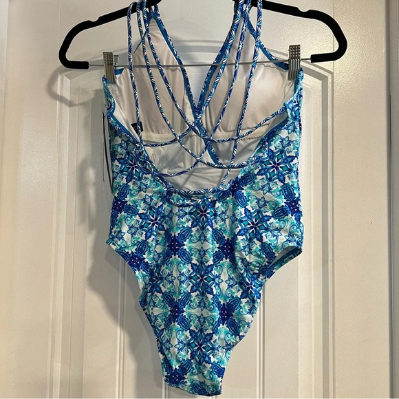 La Blanca Crystal Blue‎ Printed Strappy One Piece Swimsuit. Size 8. NWT. - Picture 5 of 15